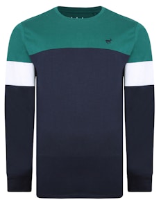 Bigdude dreifarbiges Langarm T-Shirt Grün/Marineblau Tall Fit 